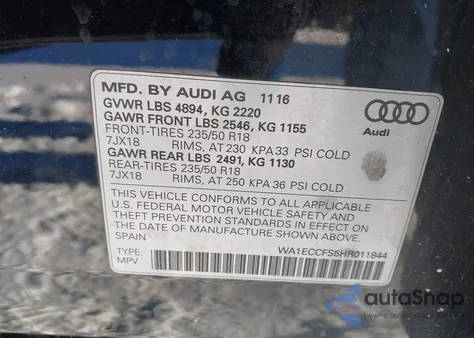 2017 Audi Q3 2.0T Premium from USA, damaged, VIN WA1ECCFS5HR011844